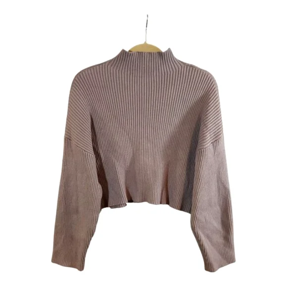Zara Boxy Fit Ribbed Mock Neck Drop Shoulder Sweater in Mauve Women's Small - Picture 4 of 6